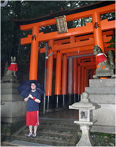 nick with foxes (dogs) at the fushimi inari shrine