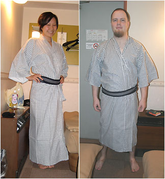 trying out the yukatas at our first hotel in ueno