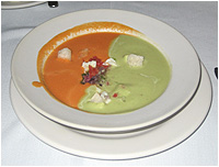 my 'divorced' gazpacho--half tomato and half avocado