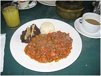 my 'mexican breakfast' of pork loin tips with tomatoes, onions, and peppers