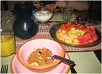 every morning at b&b cascadas de merida, we got fresh oj, coconut yogurt, granola, and fresh fruit