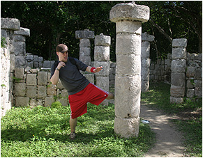 nick beatin' on a pillar